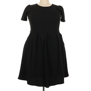 LuLaRoe Womens Amelia Dress Size 2XL Solid Black Short Sleeve Fit Flare Textured